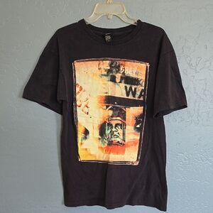 Obey Black Short Sleeve Tee with Orange and Green Graphic Panel